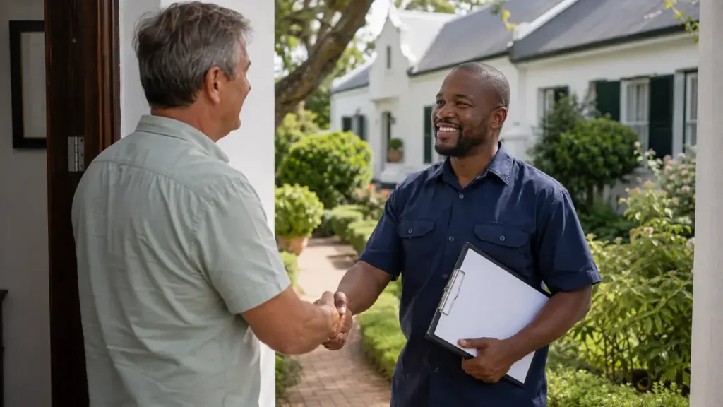 DStv installer meeting a homeowner in Hermanus