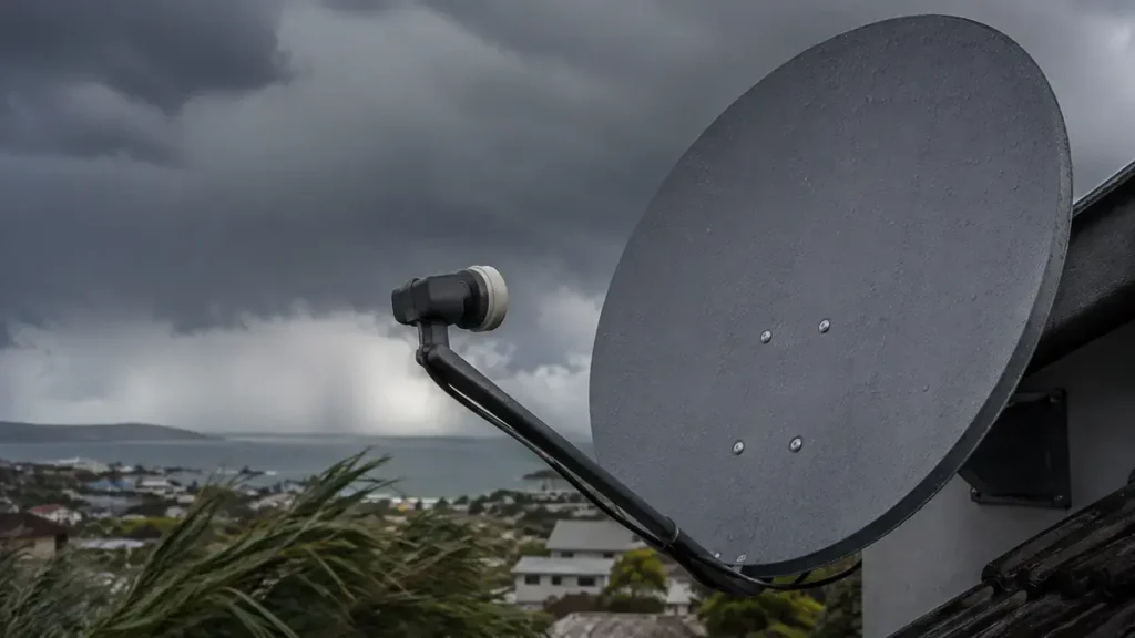 Satellite dish in stormy weather in Hermanus