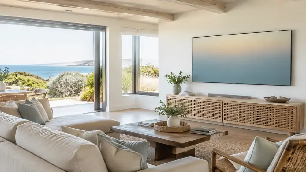 Wall-mounted TV in a Hermanus holiday home