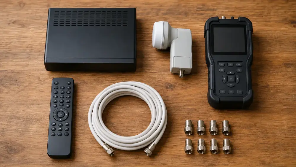 DStv decoder, remote and installation equipment