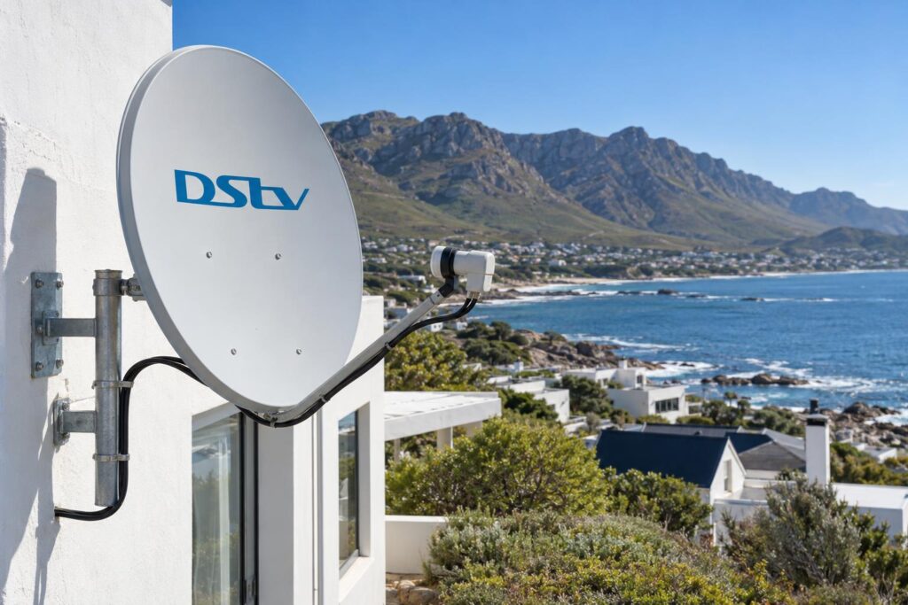 Satellite dish on a Hermanus house, ready to check DStv signal strength