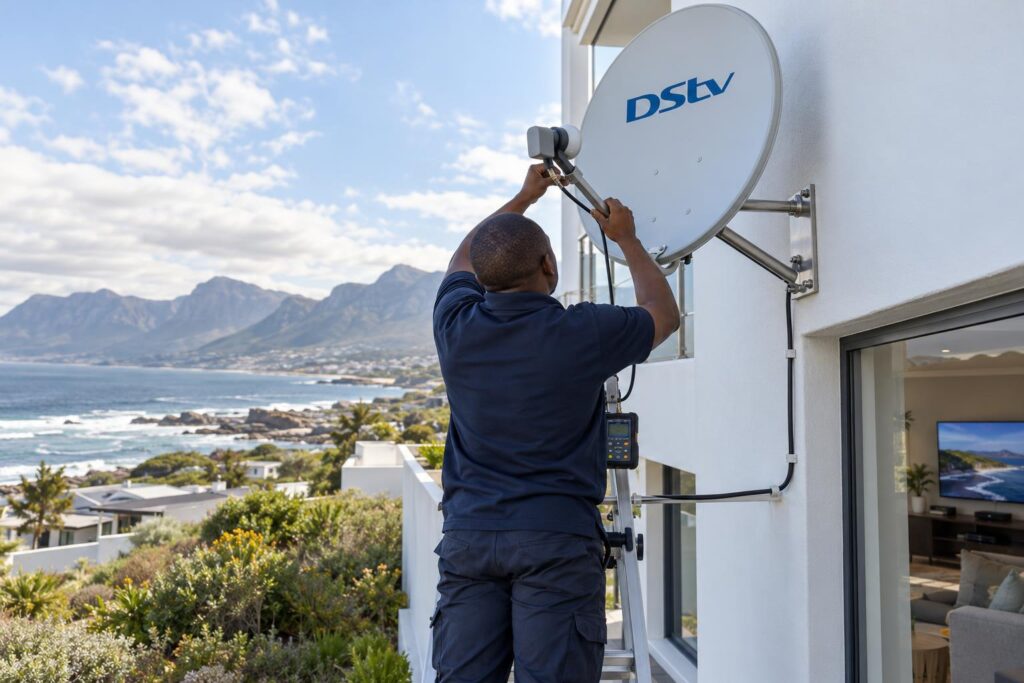 Smart LNB installation Technician fitting a Smart LNB that adds to the DStv decoder price