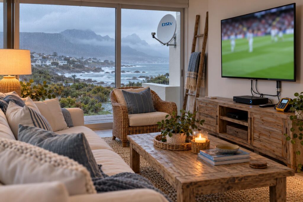 Lounge TV with Explora decoder Lounge TV and DStv Explora decoder ready for an Extra View setup in Hermanus