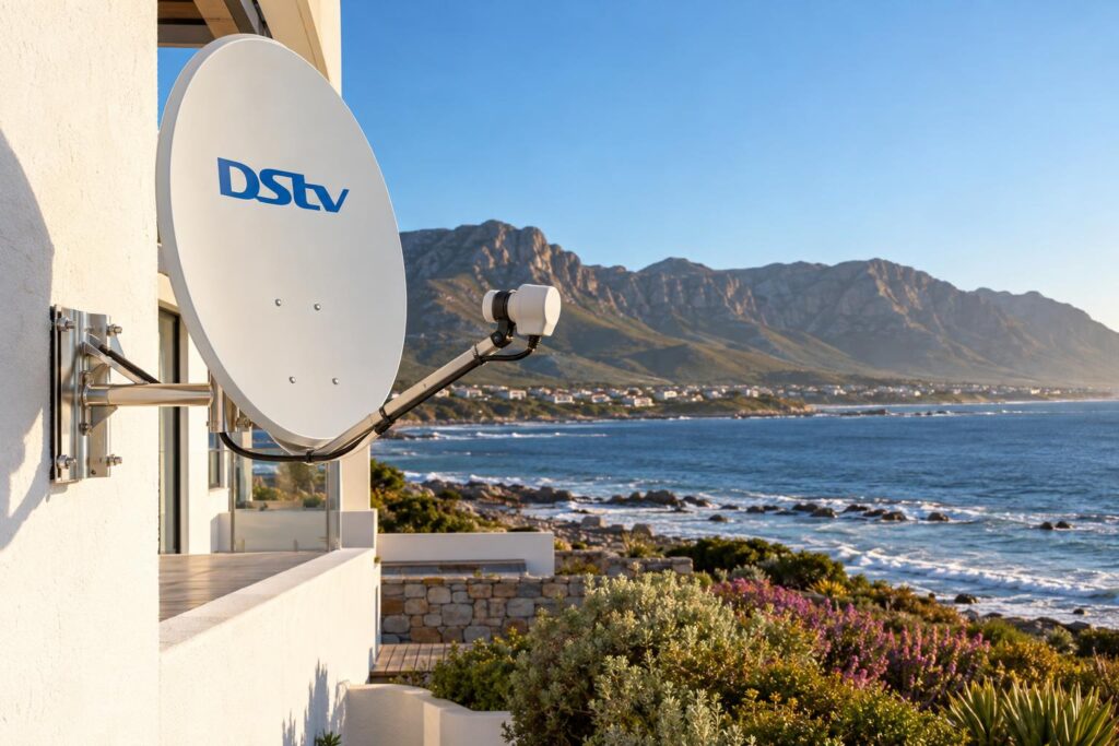 MultiChoice Hermanus customers: DStv dish on a coastal home above Walker Bay